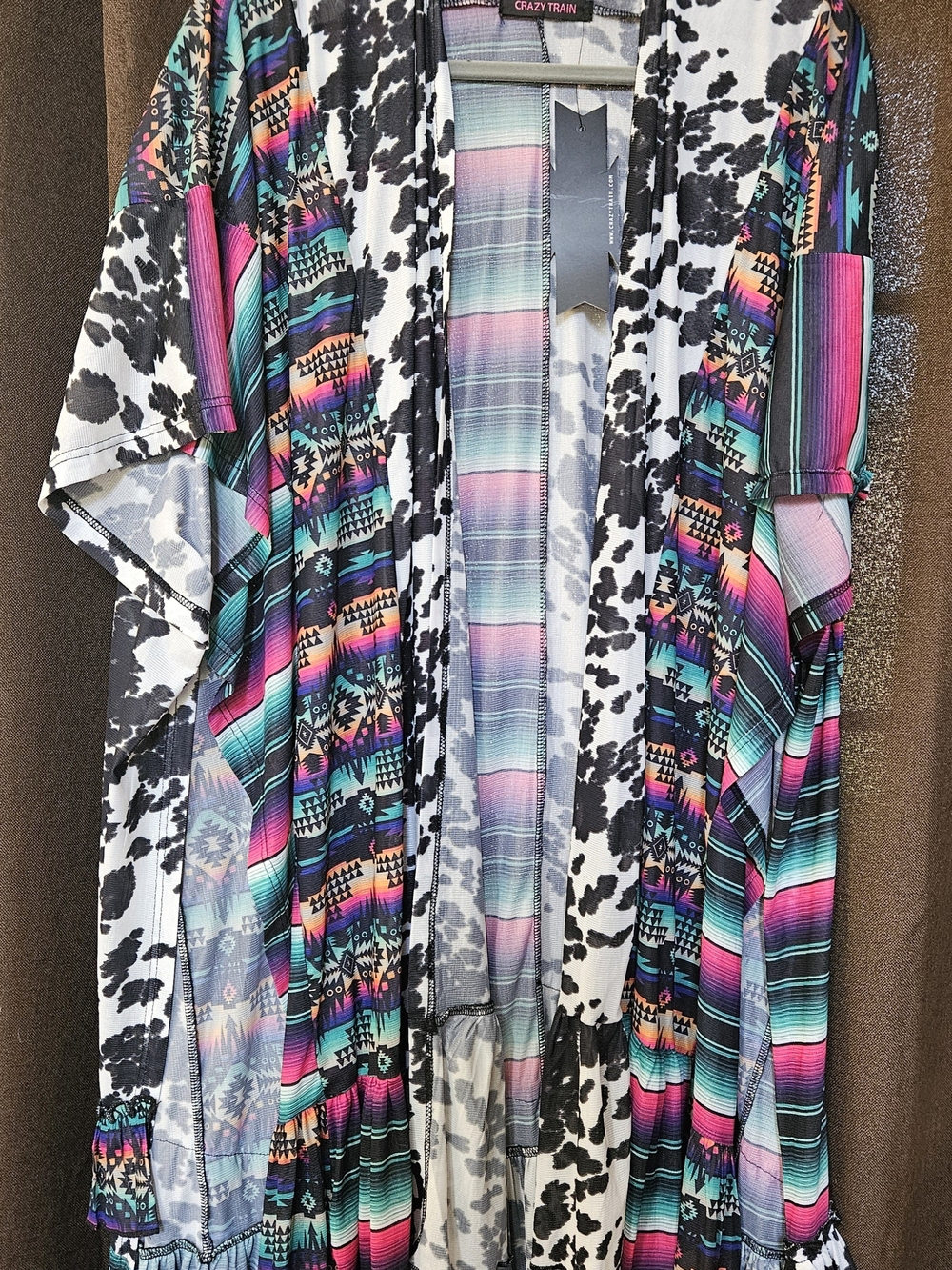 Crazy Train Women’s Multicolor Aztec & Cowprint Kimono Jacket